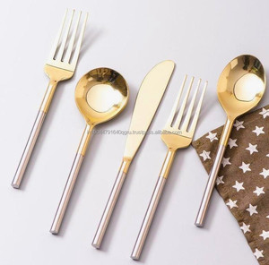 Trending Stainless Steel Wholesale Hand Forged SS304 <b>Set</b> of 5 Restaurant Wedding PVD Gold Two Toned <b>Flatware</b> <b>Set</b> - Product Image 2