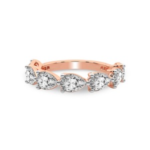 Bague délicate en or massif 14 carats avec sept diamants de laboratoire en forme de poire, 1,00 carat au total, couleur FG, clarté VS, 7 diamants à facettes en goutte d'eau, éclatant - Product Image 1