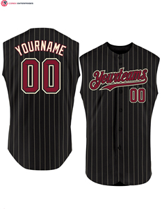 Maillot de baseball et de softball personnalisé noir et rouge sans manches 100% polyester antibactérien entièrement imprimé par sublimation - Product Image 4