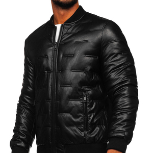 Abrigo de cuero cruzado con cuello levantado insertado en color Abrigo de cuero PU para motocicleta Chaqueta de cuero de primavera - Product Image 3