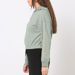 BRANIS SPORTS Women's Light <b>Green</b> Hooded Oversized Sweatshirt Full Sleeve Drop-Shoulder Embroidered Letter Design Breathable - Product Image 4