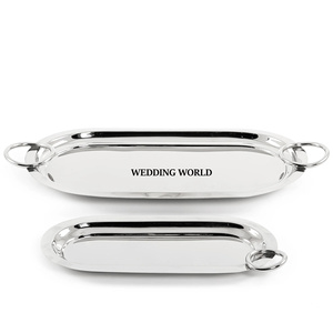 Ensemble de deux plateaux à chocolat en acier inoxydable meilleure qualité assiette à chocolat design fait à la main brillant poli plateau à chocolat en gros - Product Image 6