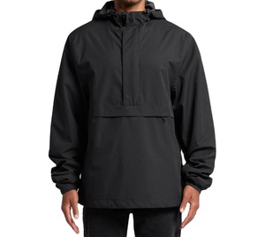 Nouvelle veste coupe-vent à capuche en nylon froissé tout noir de haute qualité, veste d'extérieur à demi-zip avec empiècements - Product Image 1
