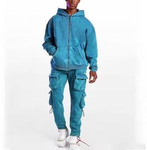 100% coton lavé à l'acide Vintage fermeture éclair vers le haut hommes ensembles personnalisés de haute qualité Design de mode lavage à l'acide survêtements survêtement - Product Image 1