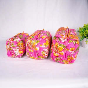 Juego de 3 piezas de algodón indio hecho a mano Vintage para estampado de bloques florales, juego de maletas de viaje grandes, cierre de cremallera, ecológico, resistente al agua - Product Image 3