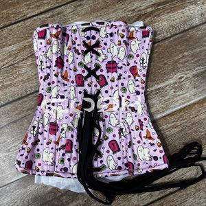 Achetez notre corset amincissant sous-poitrine en satin sublimé, imprimé fantôme d'Halloween, de qualité supérieure - Product Image 6