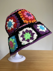 Colorful Granny Square Crochet <b>Bucket</b> <b>Hat</b> <b>Rainbow</b> Sun <b>Hat</b> for Cycling Outdoor Casual for Beach Travel Festival Summer Gift Idea - Product Image 3