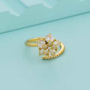 18K Gold Plated Stainless Steel Fashion <b>Ring</b> for Women-Gift Idea Inlay Design <b>Statement</b> Piece - Product Image 1