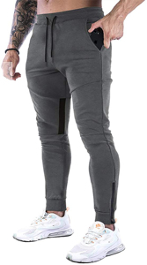 Pantalon de jogging bicolore gris noir slim Cargo pour hommes Poches à fermeture éclair Taille élastique Pantalon de survêtement athlétique à jambe conique décontracté respirant - Product Image 4