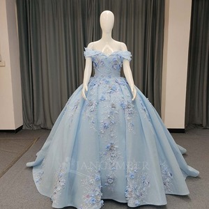 ชุดราตรีสีน้ำเงินหรูหรา ANY192 ทรง Sweetheart ประดับคริสตัลและลูกปัดลายพิมพ์ธรรมชาติ พร้อมชายกระโปรงยาวแบบ Chapel Train สำหรับผู้หญิง - Product Image 1
