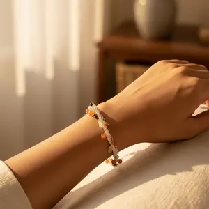 Women's Bohemian <b>Silver</b> <b>Beaded</b> <b>Bracelet</b> with Garnet Amethyst Sapphire Gemstones Freshwater Pearl Gold Plated Gift Jewelry - Product Image 1