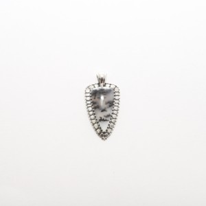 Pendentif en argent sterling 925 de qualité supérieure, serti de bézel tendance, opale dendritique, forme de balle, forme de trillion, élégant, cadeau tendance - Product Image 1