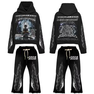 Chándal pesado 100% algodón personalizado para Hombre | Estilo vintage lavado ácido | Estampado DTF | Conjunto de pantalones de chándal y Sudadera con capucha de primera calidad - Product Image 4