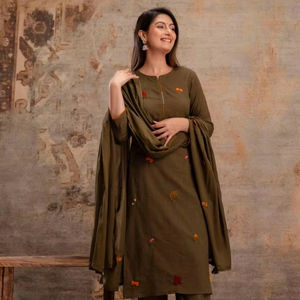 Exclusivo algodón Slub bordado Kurti Bottom Dupatta colección catálogo completo fiesta tarifa al por mayor disponible Salwar indio - Product Image 1