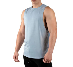 Camiseta sin mangas informal de verano para hombre, chaleco de gimnasio transpirable de talla grande con logotipo personalizado, Camiseta deportiva de punto lavada de Color sólido - Product Image 6