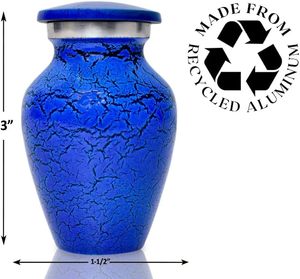 Pequeñas Urnas de Cremación para Cenizas Humanas | Juego de 6-3 Pulgadas Cúbicas Mini Recuerdo Azul y Plateado con Estuche de Terciopelo - Product Image 3