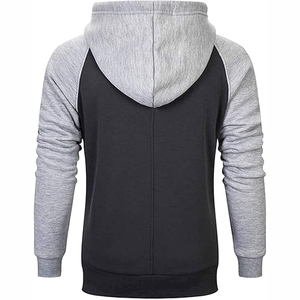 Sweat-shirt à capuche bicolore pour homme, manches raglan, gris foncé et gris clair, style athlétique, streetwear décontracté - Product Image 2