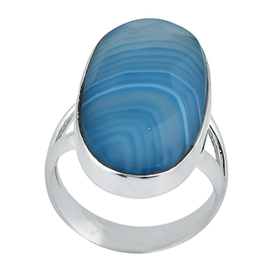 Hermoso Anillo de Plata de Ley 925 con Gema de Ágata Facetada y Biseñurada, Corte Ovalado, Engaste en Bisel, Plateado, Clásico, Unisex - Product Image 4