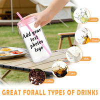 Gobelet en plastique Mason Jar avec couvercle et paille, personnalisable avec logo, 16 oz, réutilisable pour fêtes, pique-niques et usage quotidien