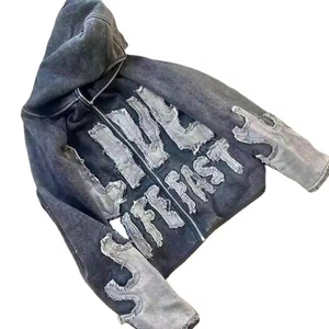 Sudadera con capucha y cremallera estilo streetwear personalizada, 100% algodón jersey, doble capa, lavado ácido, efecto desgastado vintage, corte regular para hombre - Product Image 1