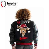 Blouson Bomber Varsity Unisexe Bleu Personnalisé Style Formel Homme avec Broderies et Patchs Manches en Cuir de Lapin 100% Laine Imperméable