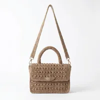 Sac bandoulière en raphia tressé fait main pour femme, sac à rabat avec chaîne, léger, style vintage, pour soirée et voyage
