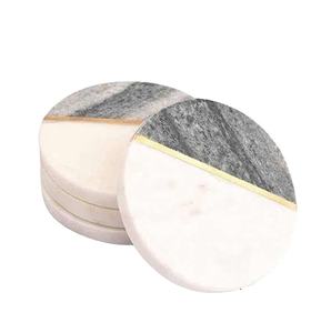 Natural <b>Marble</b> <b>Coaster</b> with Abstract Golden <b>Marble</b> White Stone <b>Coaster</b> For Drink For Office Home Kitchen Table Decor Wholesaler - Product Image 1