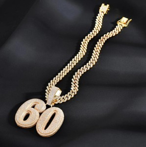 Hiphop Moissanite Pendentif En Argent Sterling 925 Plaqué Or 18K VVS Moissanite Numéro Lettre Nom Personnalisé Glacé Pendentif - Product Image 2