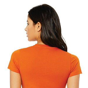 Shoulder Taping Longer Body Length 100% Airlume Combed and Ring Spun Cotton 32 Single 4.2 oz Coral <b>Womens</b> Slim Fit <b>T</b>-<b>Shirt</b> - Product Image 6