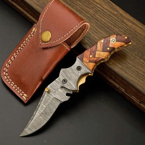 Custom Stainless Damascus Steel Folding <b>Knife</b> 58HRC Drop Point Mosaic Wood Handle EDC Pocket Outdoor Utility DIY OEM Wholesale - Product Image 1