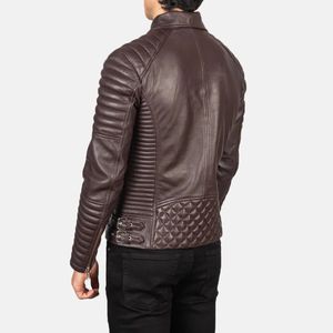 Personnalisable Veste de motard à col montant en cuir bordeaux de haute qualité Manteau d'hiver professionnel et décontracté pour hommes, teint uni-Direct - Product Image 5