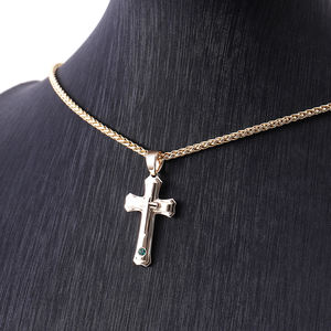 Pendentif Croix en Argent 925 Plaqué Or avec Diamant de Synthèse Taille Brillant Vert, Bijoux Hip Hop pour Homme - Product Image 5