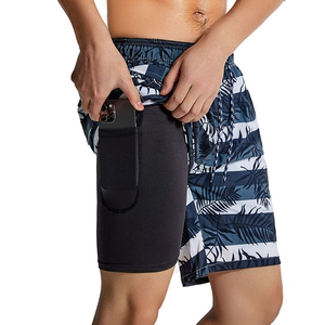 กางเกงว่ายน้ำขาสั้น2-in-1สำหรับผู้ชาย, กางเกงขาสั้นชายหาดพิมพ์ลายตาข่ายกีฬาวิ่งกันน้ำได้อย่างรวดเร็ว - Product Image 3