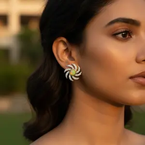 Pendientes de Plata con Diseño Floral y Ojo de Gato para Mujer, Joyería de Perlas Chapadas en Oro para Fiestas, Estilo Religioso - Product Image 2