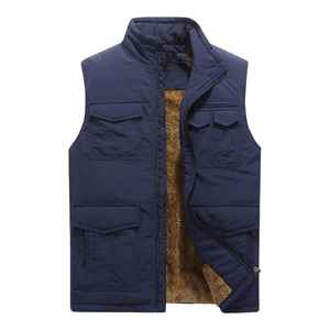 2025 Chaleco de algodón para hombre invierno cálido grueso polar botón decoración Casual al aire libre cremallera utilidad chaqueta de carga múltiples bolsillos - Product Image 4