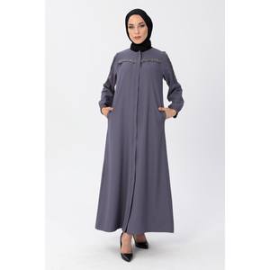 Abrigos, Chaquetas y Gabardinas Modestas con Detalles de Piedras y Cierre de Cremallera, Abaya - Product Image 6