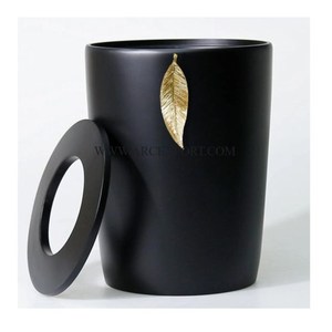 Couleur noire métal enduit de poudre fer rond salon et espaces domestiques poubelle grandes feuilles conception or poubelle approvisionnement - Product Image 1