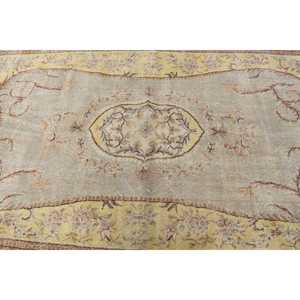 Vintage Turkish Rug, 5.4x9.1 ft Large Rug, <b>Yellow</b> Brown Polka dot <b>Wool</b> Rug - Product Image 5