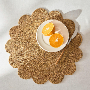 Manteles individuales de algas marinas naturales redondas artesanales con borde festoneado manteles tejidos ecológicos para decoración de mesa de comedor - Product Image 2