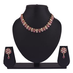 Bijoux indiens en CZ, classique, Floral, fabricant indien, bijoux en cristal strass, collier ras du cou, mariage, ensemble de bijoux indiens - Product Image 3