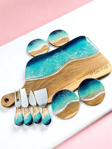 Juego de posavasos de madera y resina de alta calidad, posavasos de piedra de resina epoxi de madera natural duradera para mesas de té, café y comedor - Product Image 6