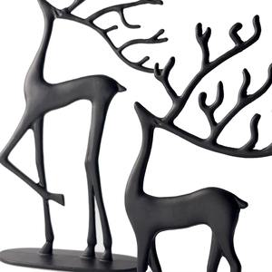 Une élégante paire de sculptures abstraites de cerfs noirs | Un ensemble intemporel et moderne pour une décoration minimaliste ou saisonnière toute l'année - Product Image 1