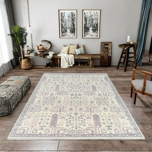 Alfombra de lana artística moderna hecha a mano, acogedoras alfombras florales para interiores y juegos con respaldo de látex para uso doméstico - Product Image 1