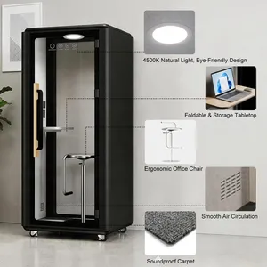 Soundproof Office Pod Booth Quiet Privacy Pod with Acoustic Panel Fan Black - Product Image 3