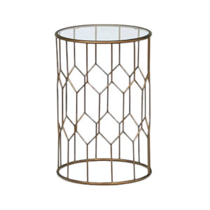 Table d'appoint élégante en métal doré et verre de qualité supérieure pour le salon Table d'angle ronde d'appoint en gros - Product Image 1