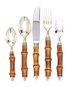 Juego de Cubiertos de Acero Inoxidable con Mango de Bambú/Madera, Tenedor, Cuchillo, Cuchara, Cubiertos de Lujo para el Hogar y Hoteles - Product Image 6