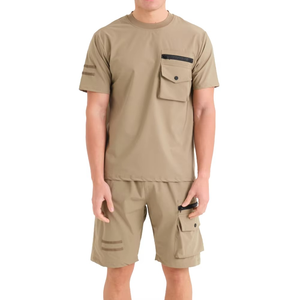 Wholesale Best Rate Custom Regular Fit <b>Short</b> Sleeve T-shirt With Front <b>Zip</b> <b>Pocket</b> And Cargo <b>Shorts</b> Men Cotton Breathable - Product Image 6
