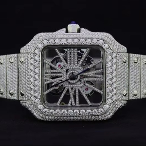 Nouvel arrivage Montre carrée de luxe en acier inoxydable Style antique de haute qualité Squelette entièrement glacé Moissanite Diamant Analogique unique - Product Image 1