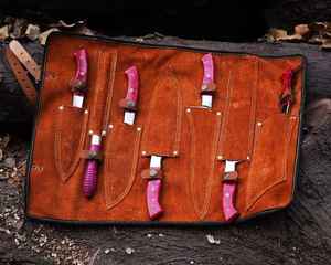 Juego de Cuchillos de Chef de Acero con Alto Contenido de Carbono, 7 Piezas, Hechos a Mano, con Mango de Madera, para Uso en Restaurantes, Incluye Bolsa de Cuero, Cuchillos para Cortar Carne - Product Image 5