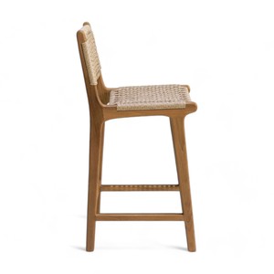 Taburete de bar moderno de madera maciza para restaurante con asiento alto tejido de ratán sintético para comedor, silla de cocina para el hogar al aire libre, precio de fábrica - Product Image 4